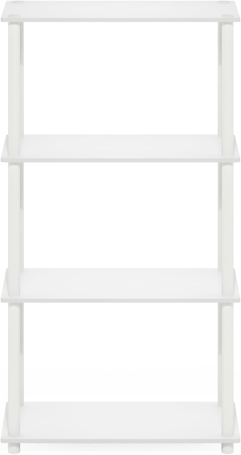 Furinno TURN-N-TUBE Storage Shelves, 4-Tier Toolless Book Shelf, Corner Shelf, Toolless Open Shelves, for Organization and Storage, Living Room, Garage, Home Office, White