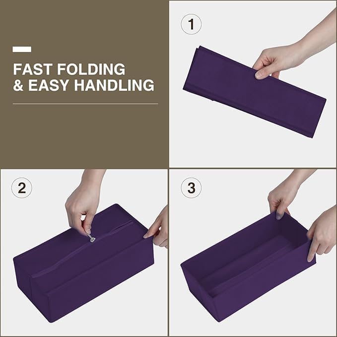 DIMJ Drawer Organizers Clothes, Set of 12 Dresser Organizer Bins, Fabric Closet Organizers and Storage, Shallow Drawer Dividers for Nursery, Clothing, Baby Clothes, Socks, Underwears, Tie (Purple)