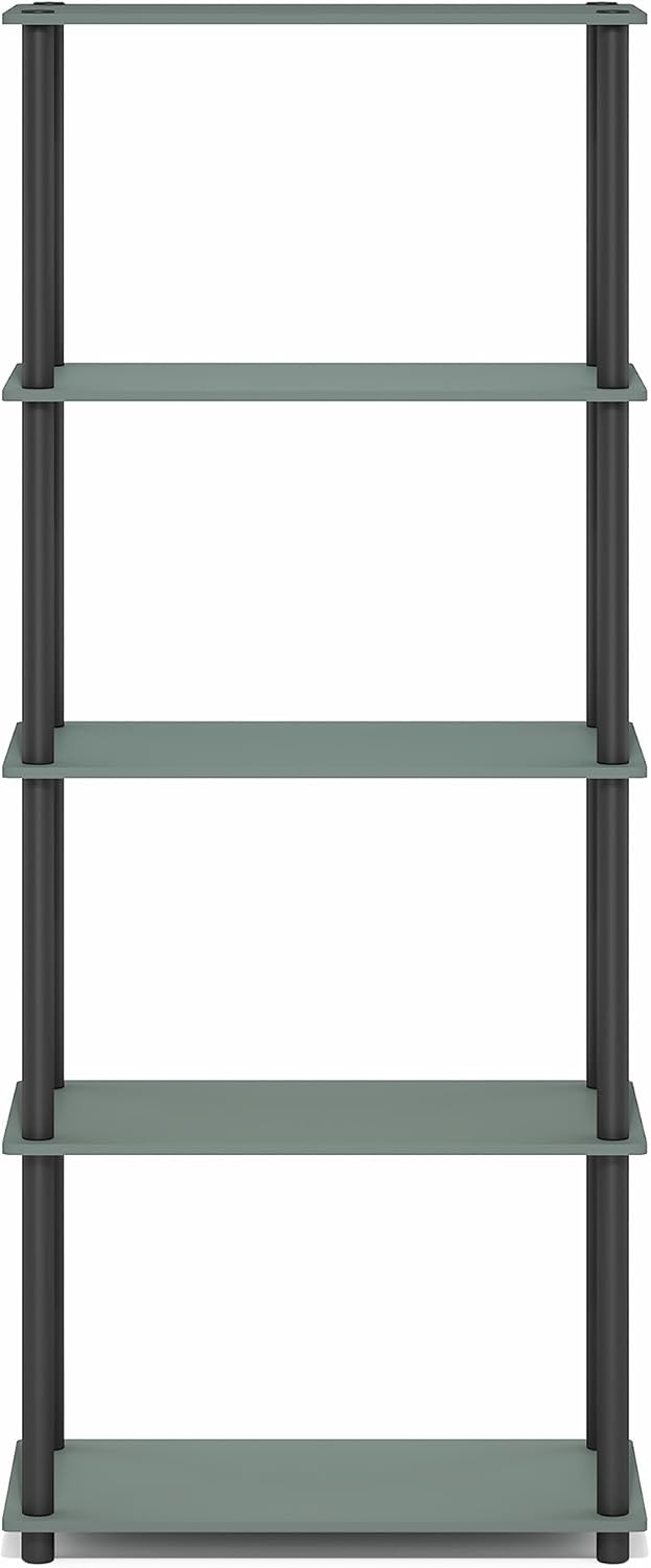 Furinno Turn-N-Tube Storage Shelves, 5-Tier Book Shelf, Corner Shelf, Toolless Open Shelves, for Organization and Storage, Living Room, Garage, Home Office, Sage Green