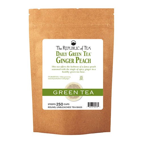 The Republic of Tea, Flavored Green Tea, Ginger Peach, 250 Teabags, Gluten-Free, High Caffeine