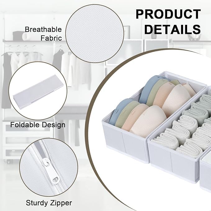 DIMJ Drawer Organizers Clothes, Set of 16 Dresser Organizer Bins, Fabric Closet Organizers and Storage, Shallow Drawer Dividers for Nursery, Clothing, Baby Clothes, Socks, Underwears, Tie (White)