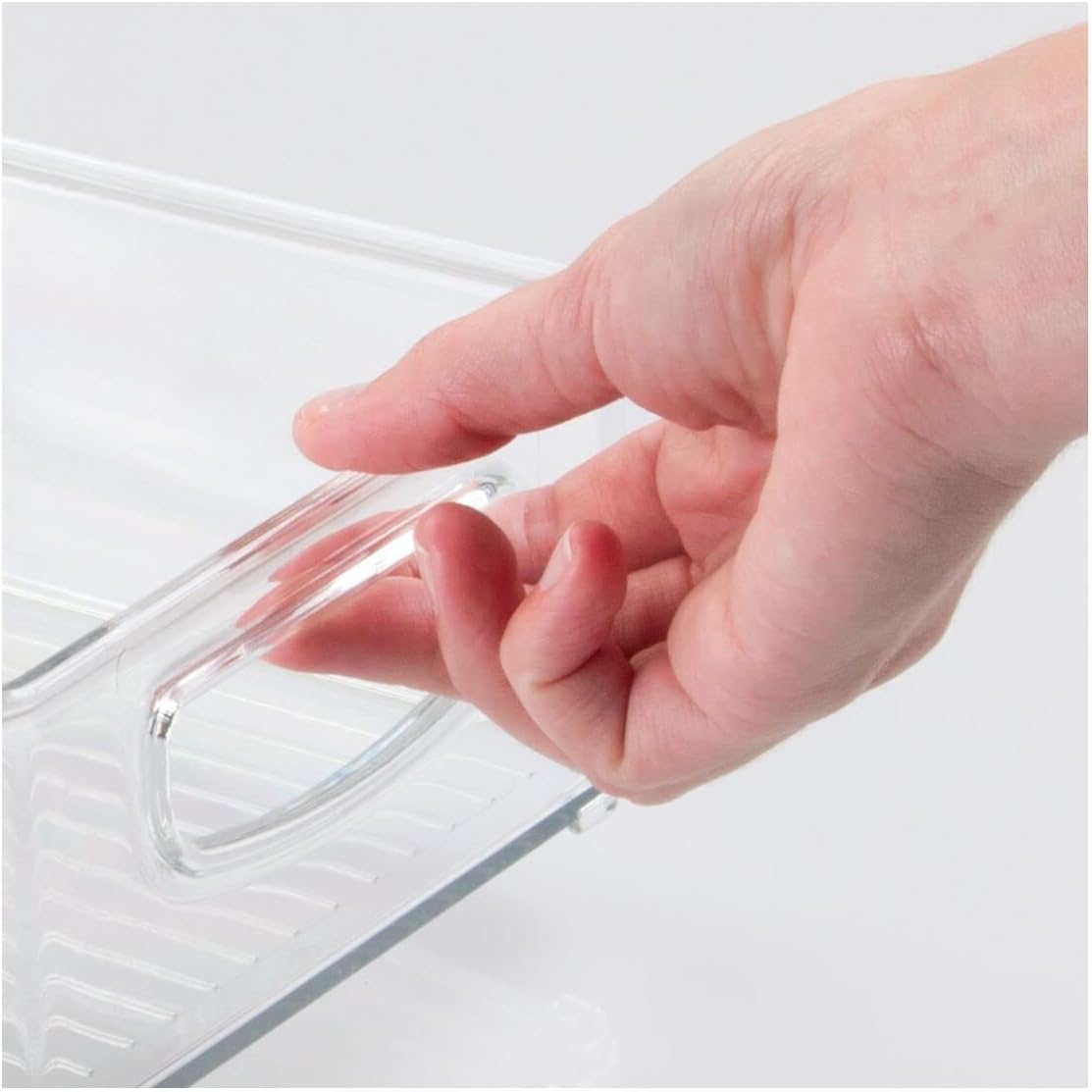 mDesign Small Plastic Office Storage Container Bins w/Handles for Organization in Filing Cabinet, Closet Shelf, Desk Drawers, Organizer for Notes, Pens, Pencils - Ligne Collection, 2 Pack - Clear