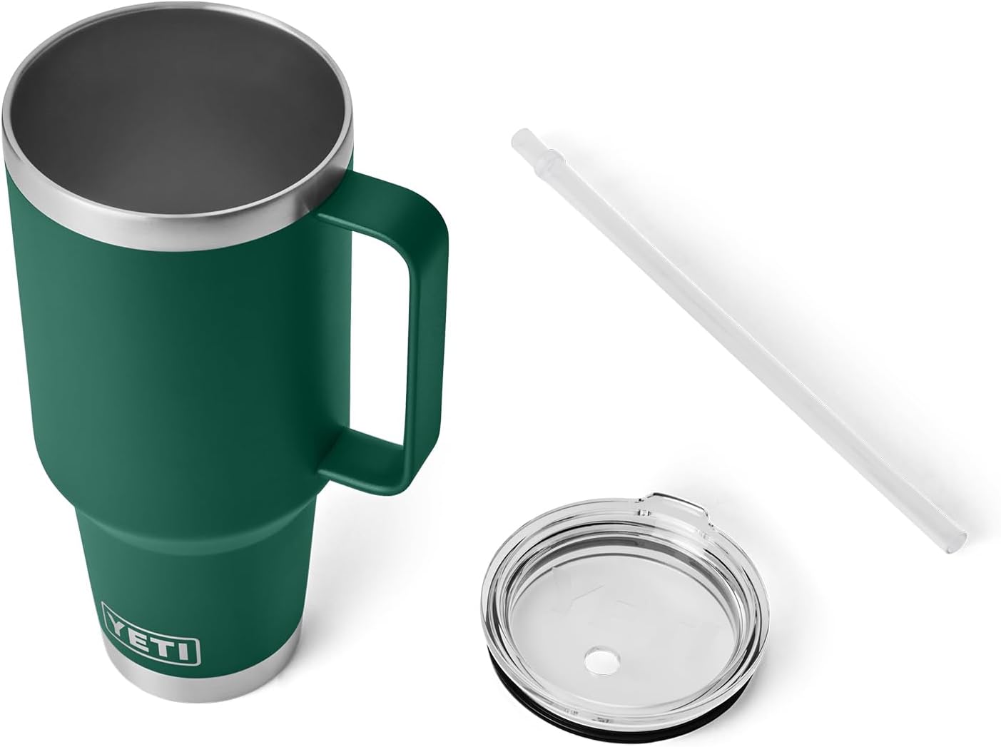 YETI Rambler 42 oz Tumbler with Handle and Straw Lid, Travel Mug Water Tumbler, Vacuum Insulated Cup with Handle, Stainless Steel, Black Forest Green