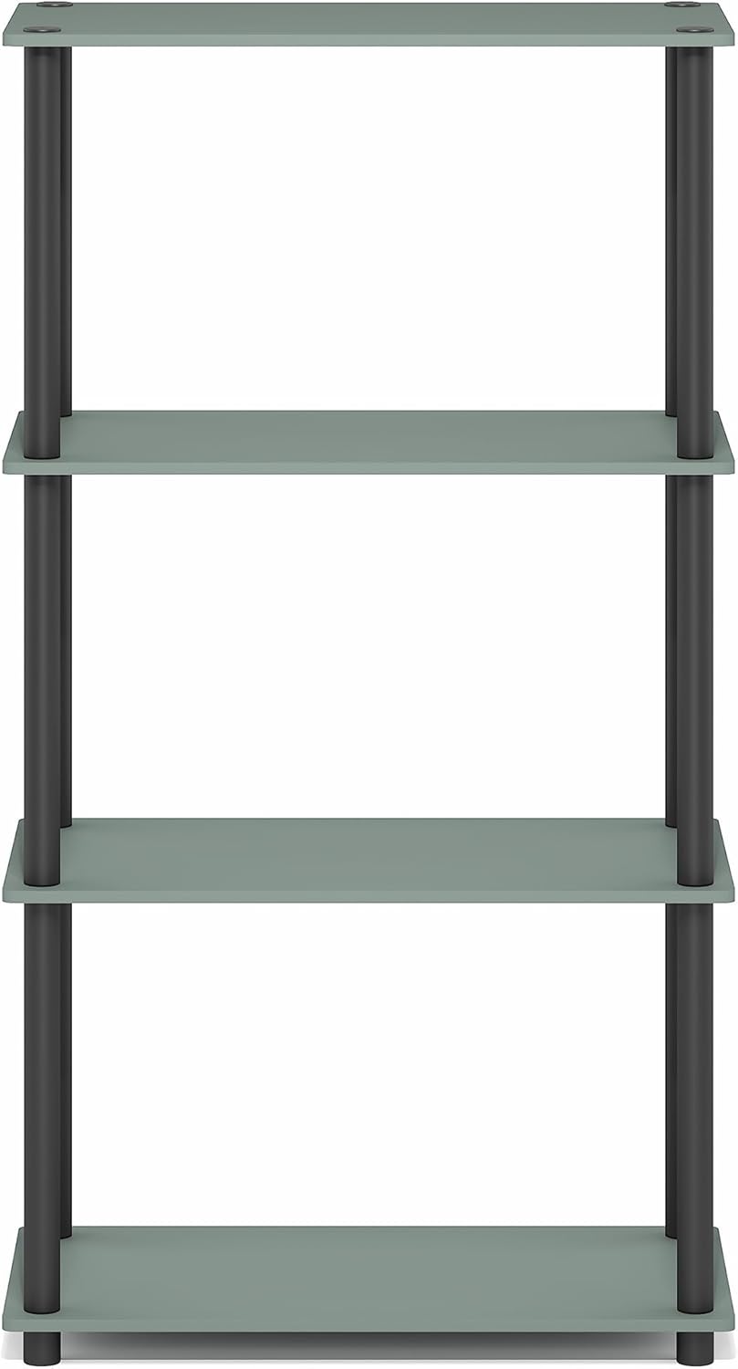 Furinno Turn-N-Tube Storage Shelves, 4-Tier Toolless Book Shelf, Corner Shelf, Toolless Open Shelves, for Organization and Storage, Living Room, Garage, Home Office, Sage Green
