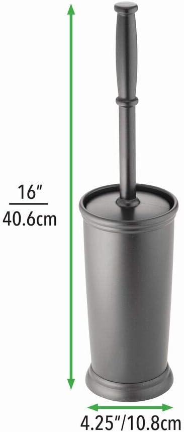 mDesign Toilet Bowl Brush and Holder - Covered Bathroom Toilet Brush - Standing Toilet Bowl Scrubber in Modern Holder - Space Saving, Deep Cleaning Brush for Toilet - Hyde Collection - Charcoal Gray