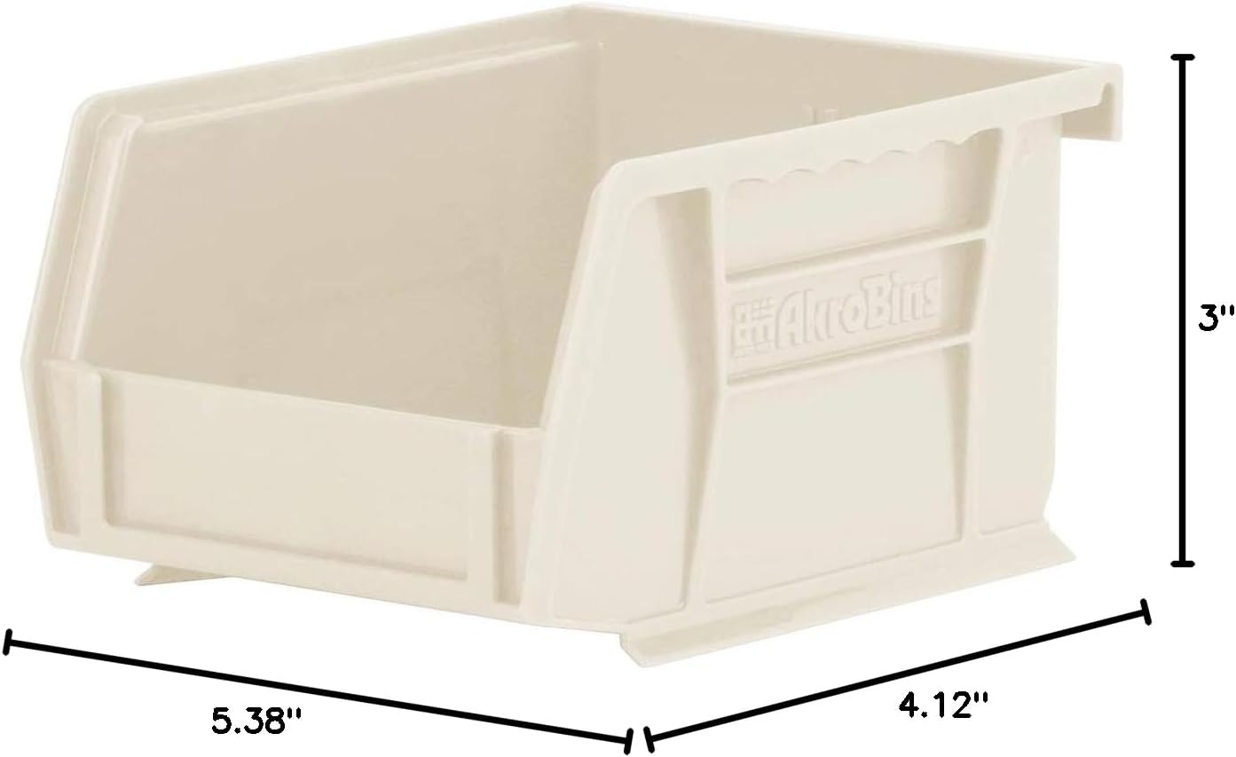 Akro-Mils 30210 AkroBins Plastic Storage Bins, Space-Saving Stackable Bins for Garage, Pantry, Craft Organization, 5-Inch x 4-Inch x 3-Inch, Stone, 24-Pack