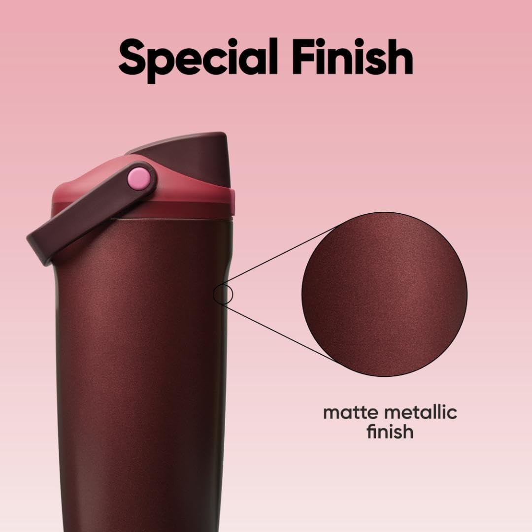 Owala FreeSip Sway Insulated Stainless Steel Water Bottle with Two-Way Spout, Built-In Straw and Bucket Handle, Made for Travel, School, and Sports, 40oz, BPA Free, Leak Proof, Black Cherry