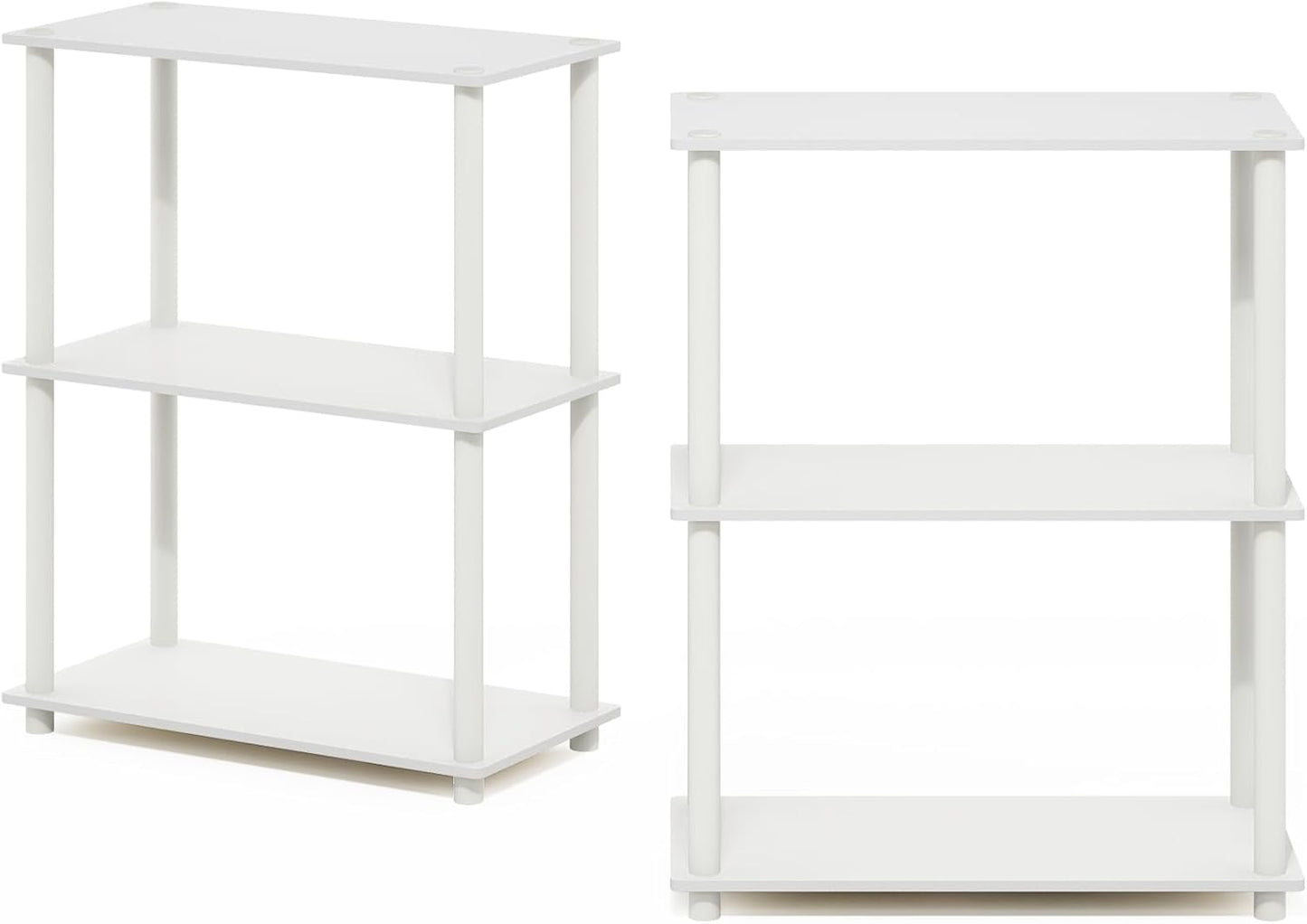 Furinno Turn-N-Tube Storage Shelves Set of 2, 3-Tier Book Shelf, Corner Shelf, Toolless Open Shelves, for Organization and Storage, Living Room, Garage, Home Office, White