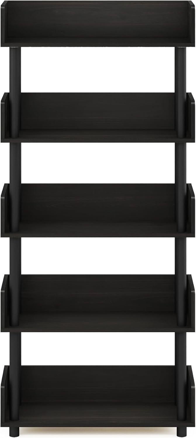Furinno TURN-N-TUBE 5-Tier Display Shelf, Storage Shelves, Book Shelf, Open Shelves with Rounded Corner Top Edges, for Organization and Storage, Living Room, Home Office, Espresso