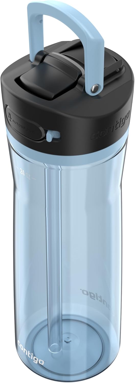Contigo Ashland 2.0 Leak-Proof Water Bottle with Lid Lock and Angled Straw, Dishwasher Safe, Interchangeable Lid, 24oz, Glacier
