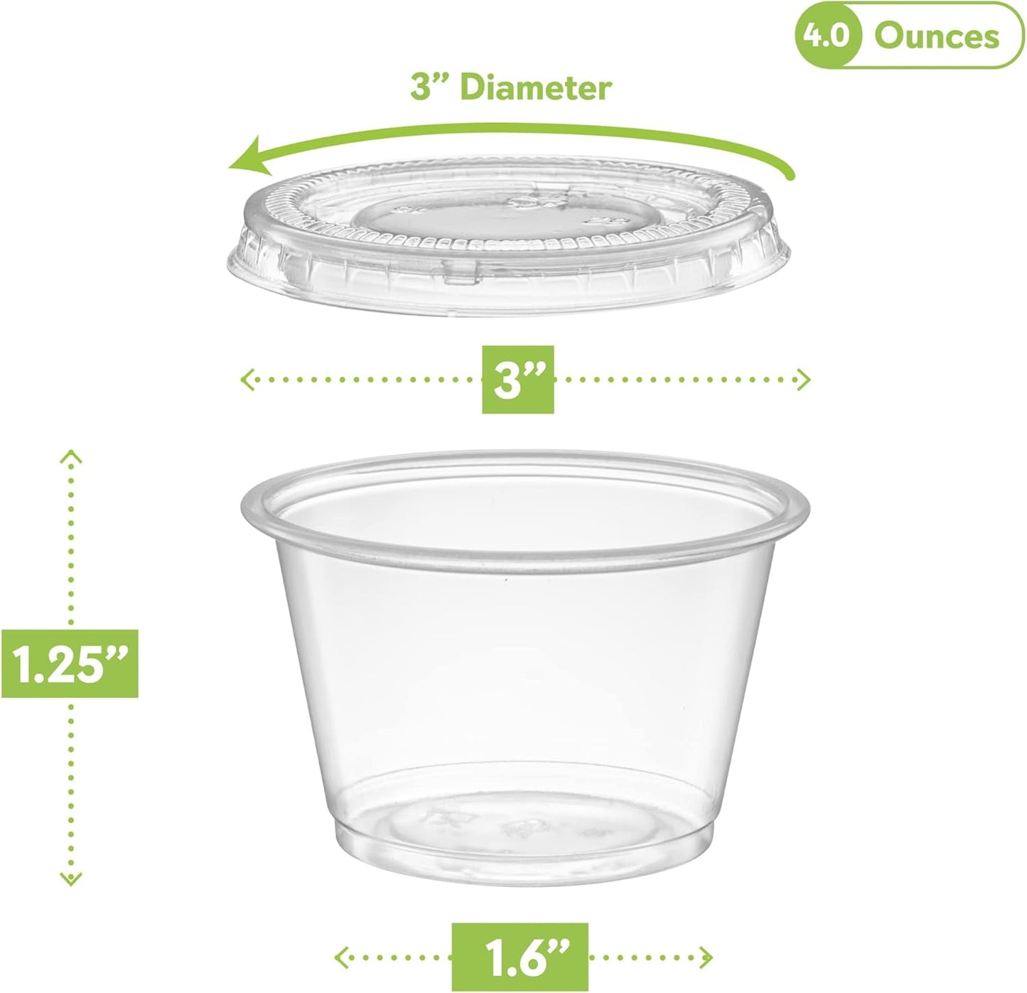 {4 oz - 100 Sets} Clear Diposable Plastic Portion Cups With Lids, Small Mini Containers For Portion Controll, Jello Shots, Meal Prep, Sauce Cups, Slime, Condiments, Medicine, Dressings, Crafts,