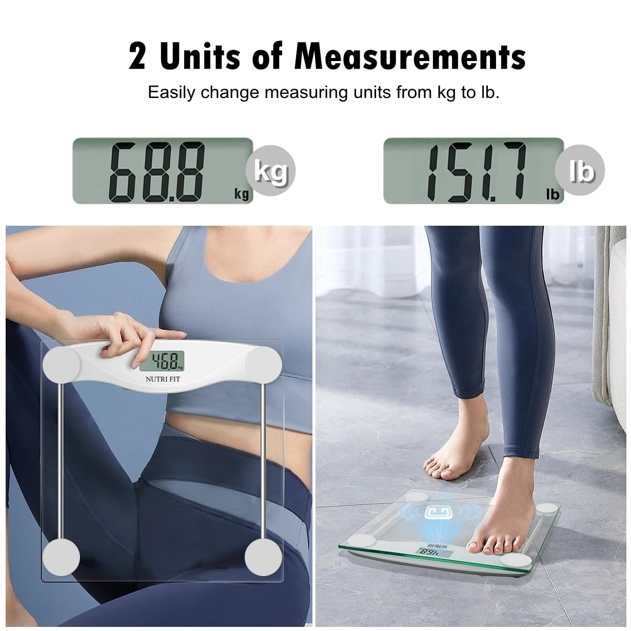 NUTRI FIT Digital Bathroom Scale for Body Weight Loss, Precision Weighing, High Accuracy, 330 lbs Capacity, Step-on Technology with AAA Batteries, Birthday Gifts, Bright White