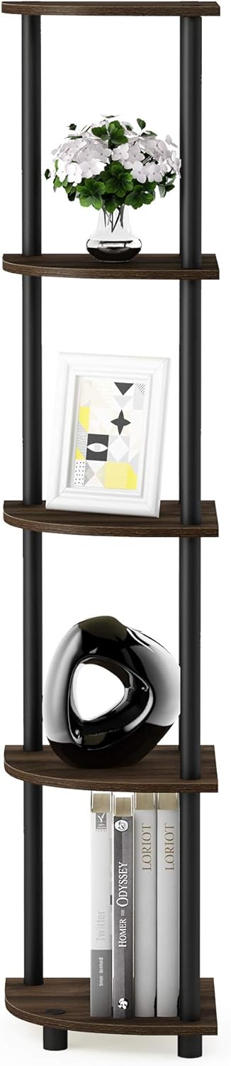 Furinno TURN-N-TUBE Corner Shelf Set of 2, 5-Tier Corner Bookshelf, Open Storage Shelves, for Organization and Storage, Living Room, Home Office, Garage, Columbia Walnut