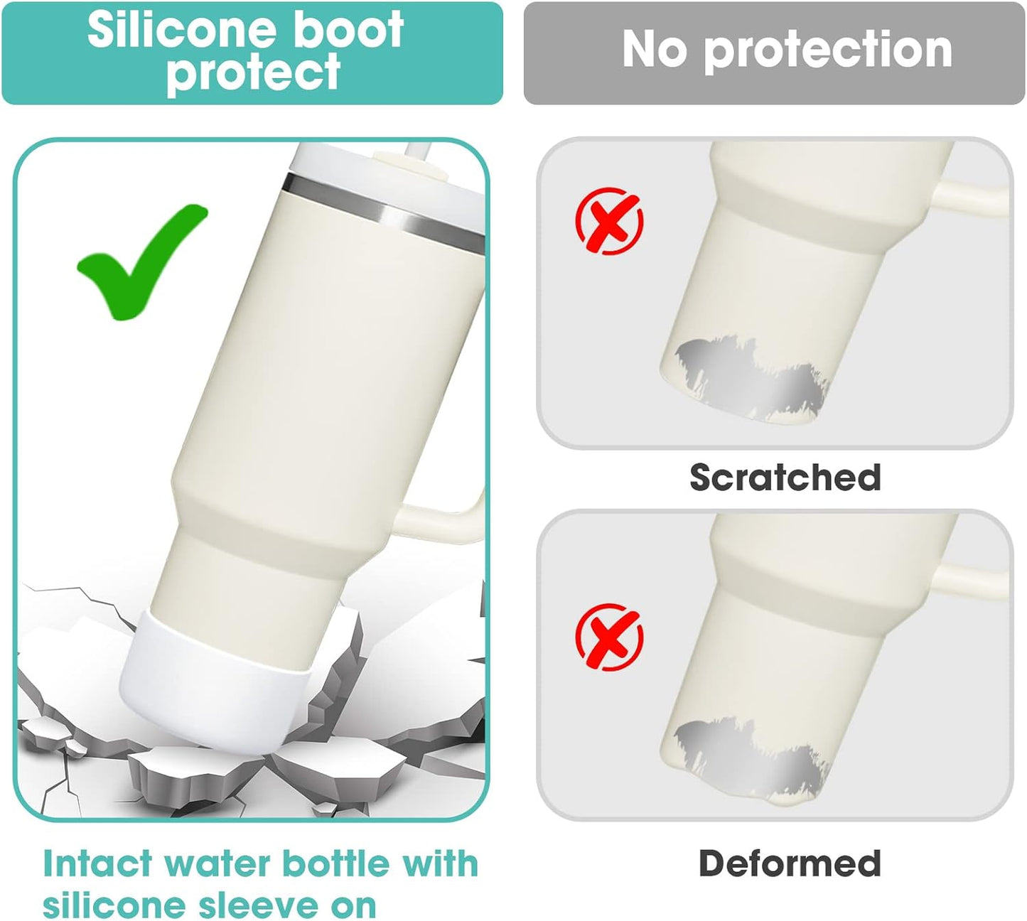 Silicone Spill Proof Stopper Set and Protective Boot for Stanley H1.0 40oz 30oz Tumbler, Leak Proof Straws Topper, Cover Cap and Anti Slip Bottle Bottom Boot Sleeve for Stanley Mug Cup