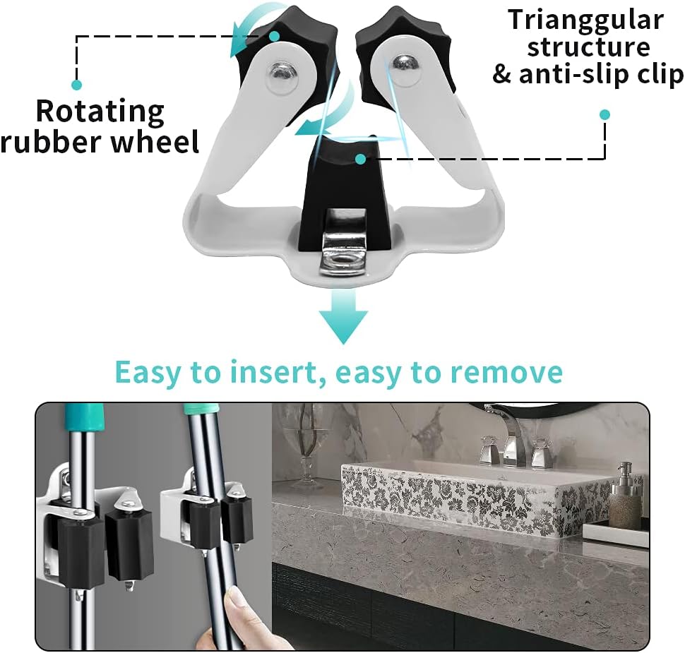 3-H Broom Hanger,Mop Holder Wall Mount 20 Pack, Broom Holder Wall Mount for Hanging and Organizing Shovel,Rake,Brush,Yard Tools in Kitchen,Laundry Room,Bathroom,House(black)