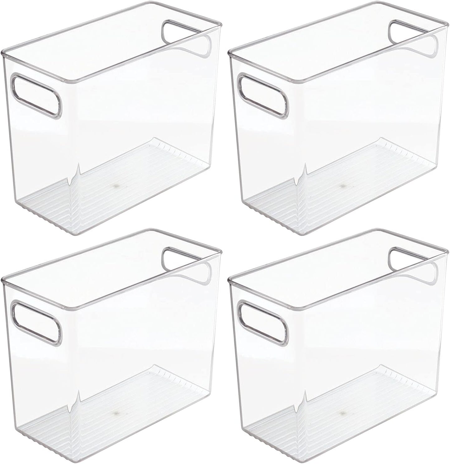 mDesign Tall Modern Stackable Plastic Storage Organizer Bin Basket with Handles for Bathroom Vanity Organization - Shelf, Cubby, Cabinet, or Closet Organizing Decor - Ligne Collection - 4 Pack - Clear