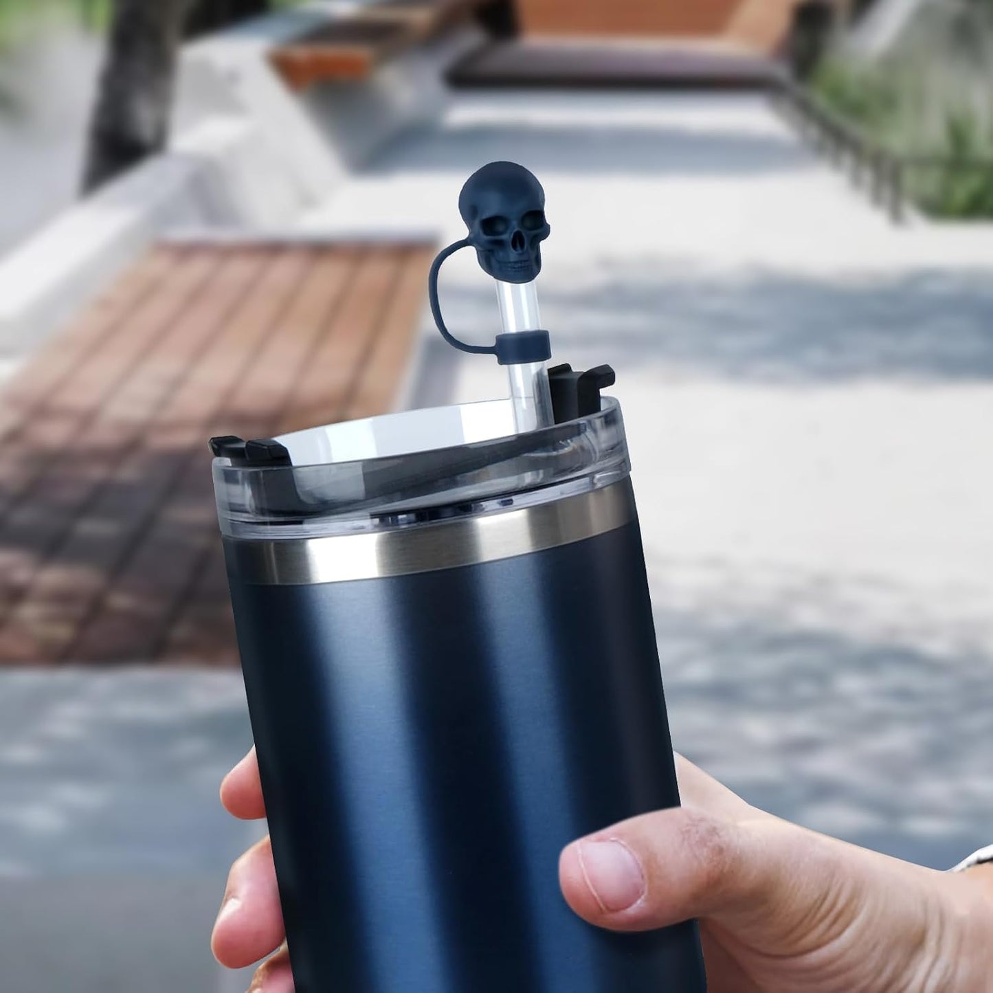 Straw Covers Cap Compatible with Stanley Cup 30 40oz with Handle - 6Pcs 10mm/0.4in Silicone Straws Toppers - Cute Funny Cool Skull Shape Straw Tumbler Accessories for Man & Woman - Reusable&Dust-proof