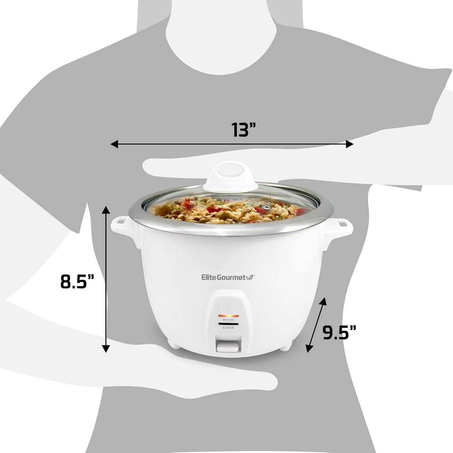 Elite Gourmet ERC-2020 Electric Rice Cooker with Stainless Steel Inner Pot Makes Soups, Stews, Grains, Cereals, Keep Warm Feature, 20 Cups Cooked (10 Cups Uncooked), White