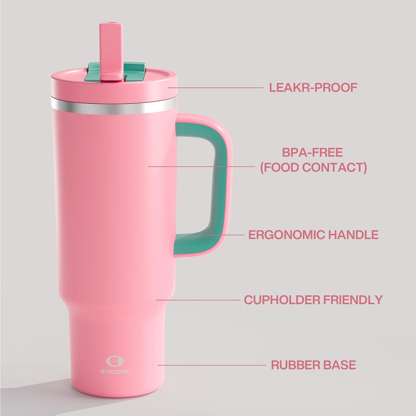 40 oz Tumbler with Handle and Straw: Stainless Steel Insulated Tumbler Keeps Cold for 24 Hours, Leakproof Travel Cup Fits in Cup Holder and BPA-Free,Tulip