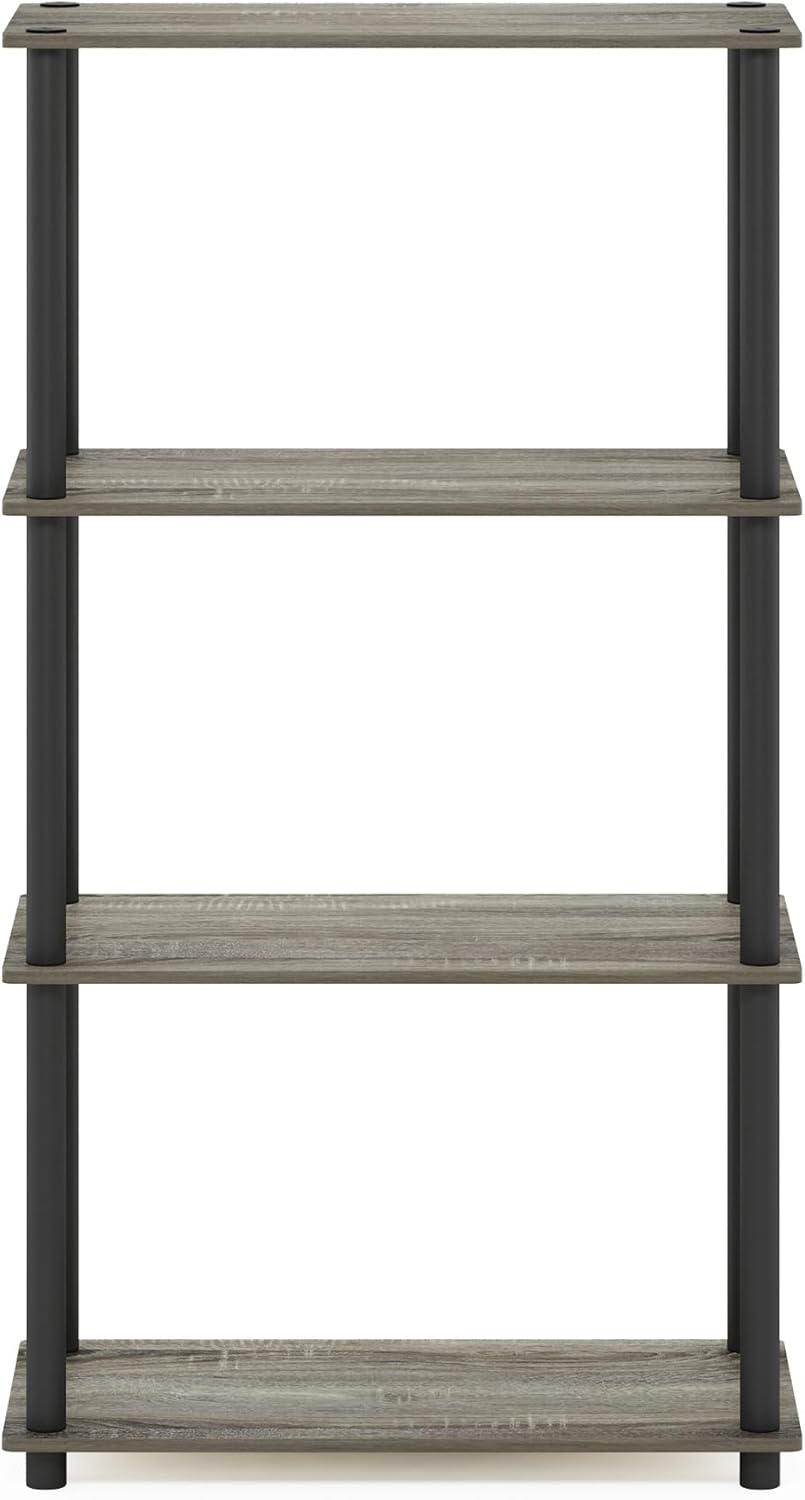 Furinno (99557GYW/BK) Turn-N-Tube 4-Tier Multipurpose Shelf Display Rack - French Oak Grey/Black