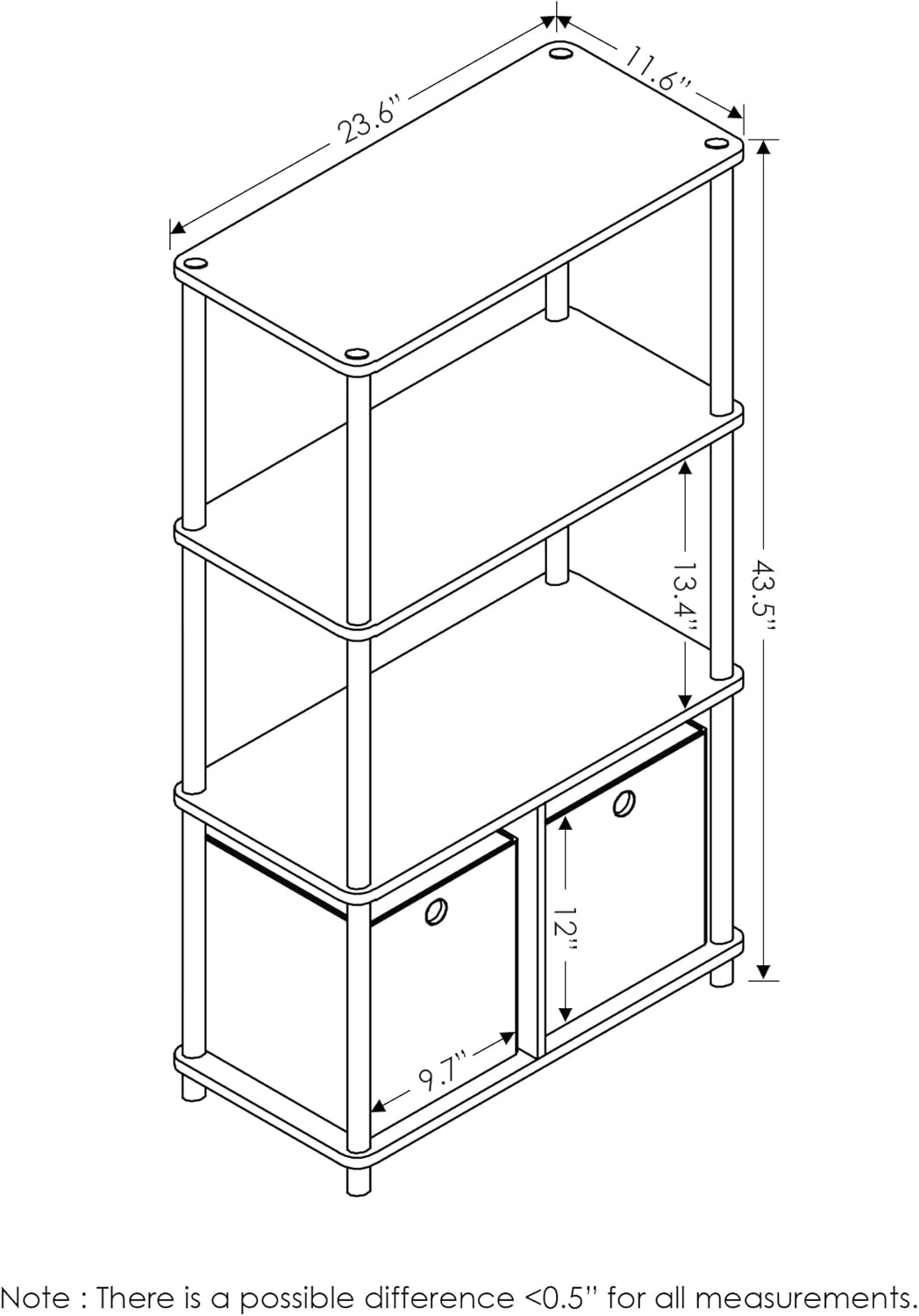 Furinno Go Green 4-Tier Multipurpose Storage Shelf with Bins, Set of 2, Dark Cherry