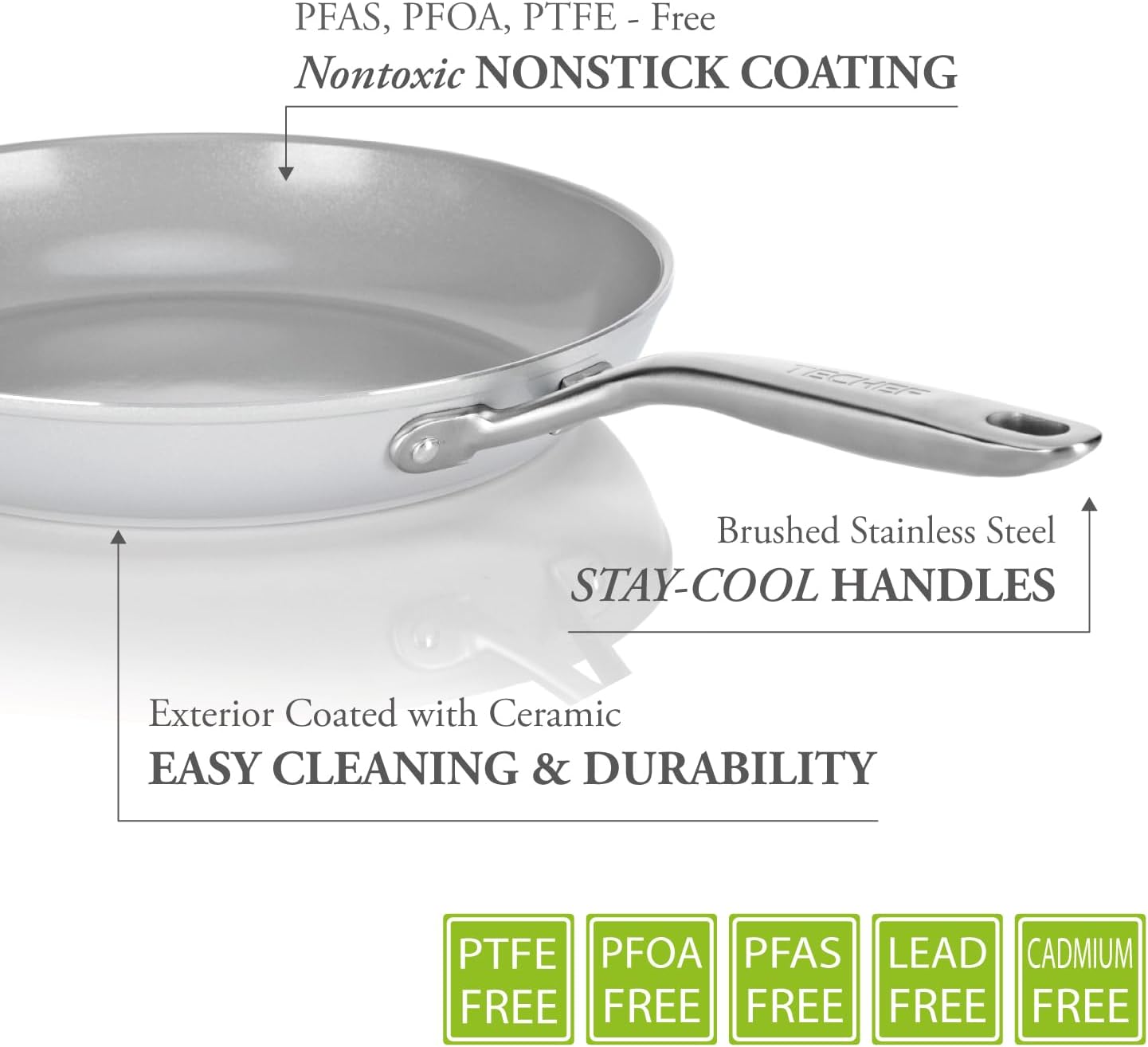 TECHEF - CeraTerra Ceramic Nonstick Frying Pan Skillet, (PTFE, PFAS, and PFOA Free), Dishwasher Oven Safe, Stainless Steel Handle, Induction-Ready, Made in Korea (12-in)