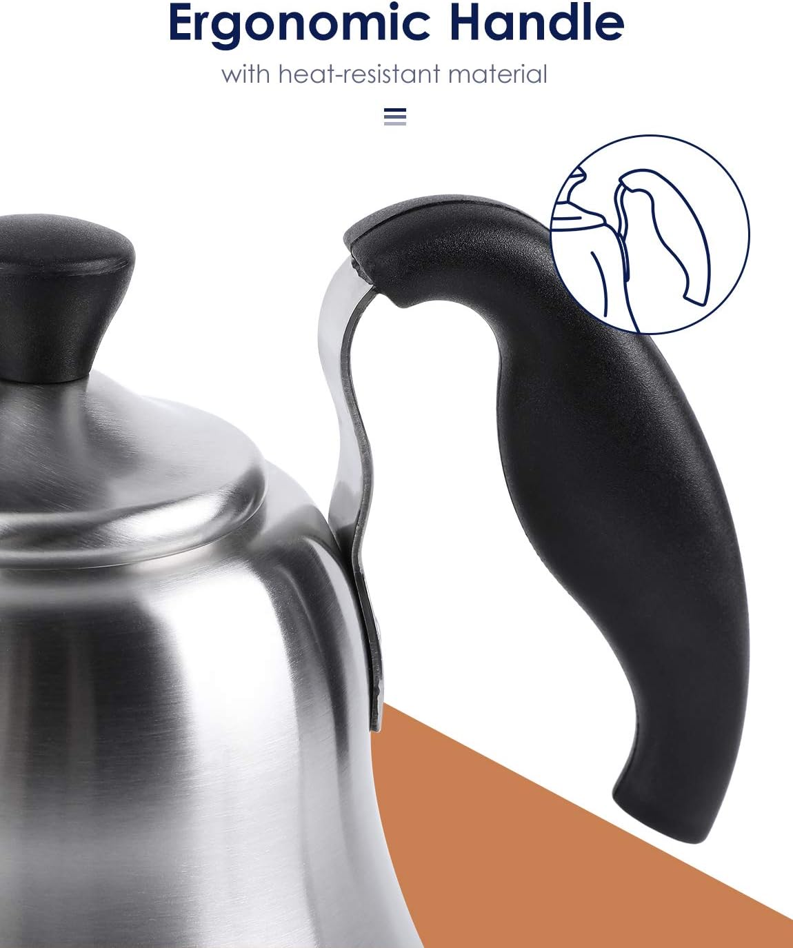 Coffee Kettle for Stove Top Premium Gooseneck Kettle, Pour Over Coffee Tea Pot, Stovetop Teapot, Hot Water Heater for Camping, Home & Kitchen, Stainless Steel - Small 28oz, Brushed