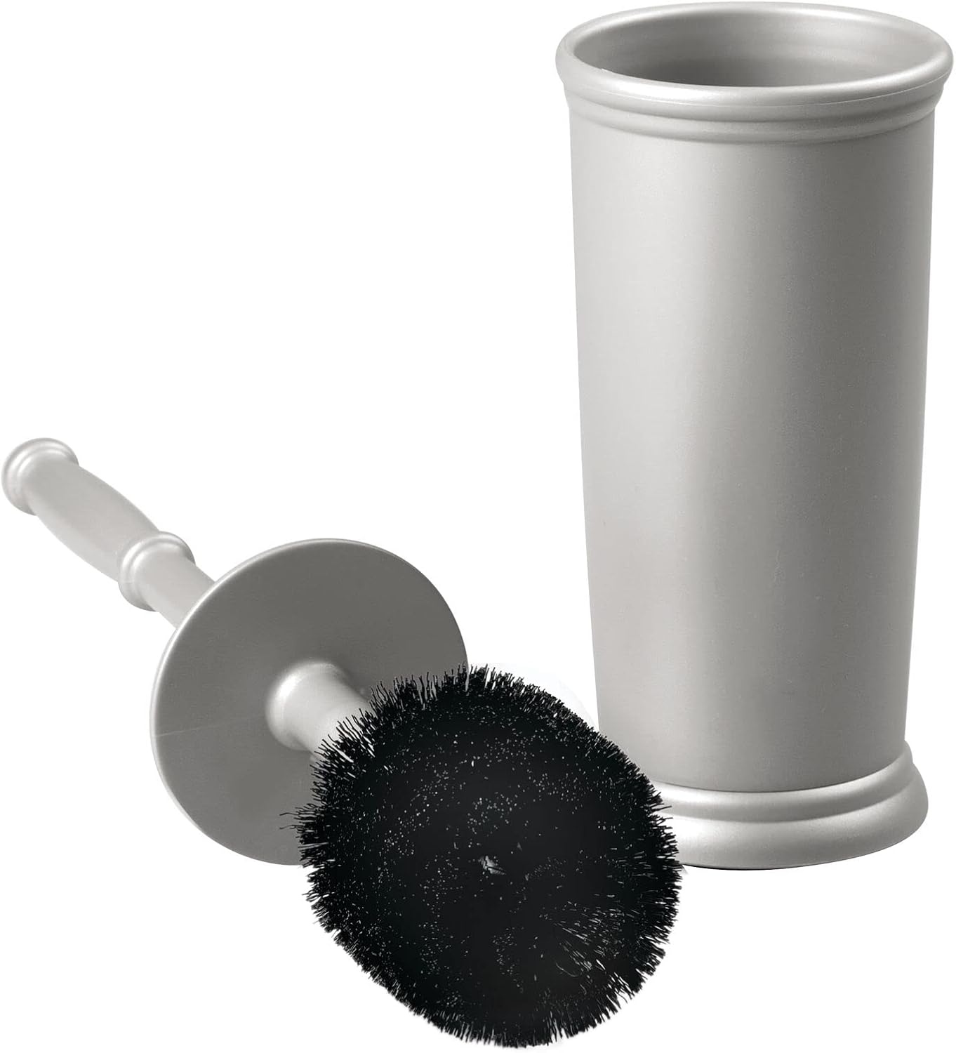 mDesign Toilet Bowl Brush and Holder - Covered Bathroom Toilet Brush - Standing Toilet Bowl Scrubber in Modern Holder - Compact, Space Saving, Deep Cleaning Brush for Toilet - Hyde Collection - Gray