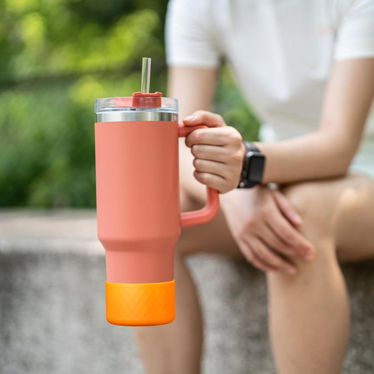 Upgrade 2PCS Protective Silicone Boot Bumper for Stanley Quencher Adventure 40oz 30oz IceFlow 20oz 30oz Tumbler, Water Bottle Bottom Sleeve Cover Accessories for Stanley Mug Cup(Orange)