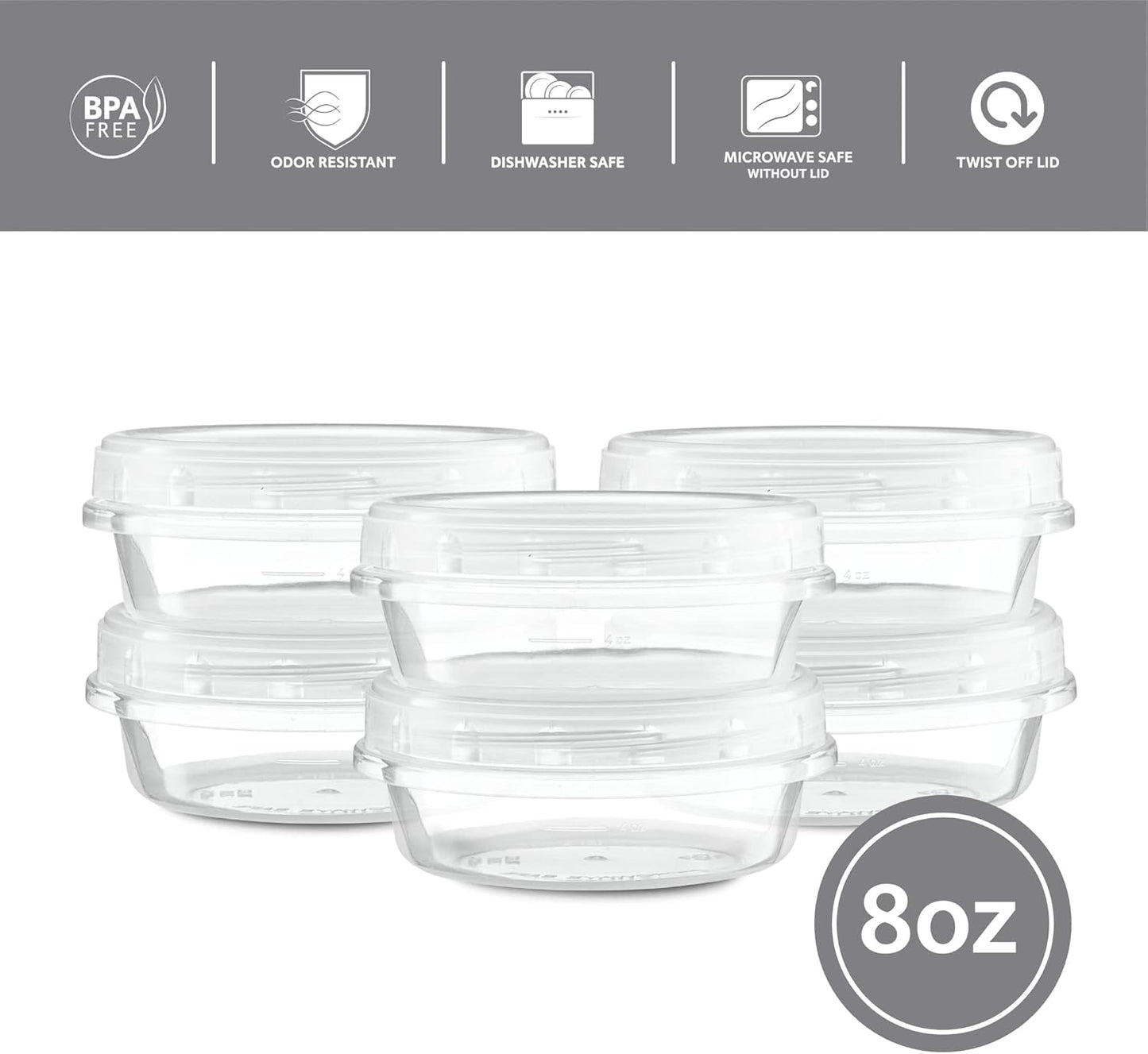 (8 Ounce 20 Pack) Clear Twist cap Containers with Screw on Lids Twist Top Food Storage Freezer Containers
