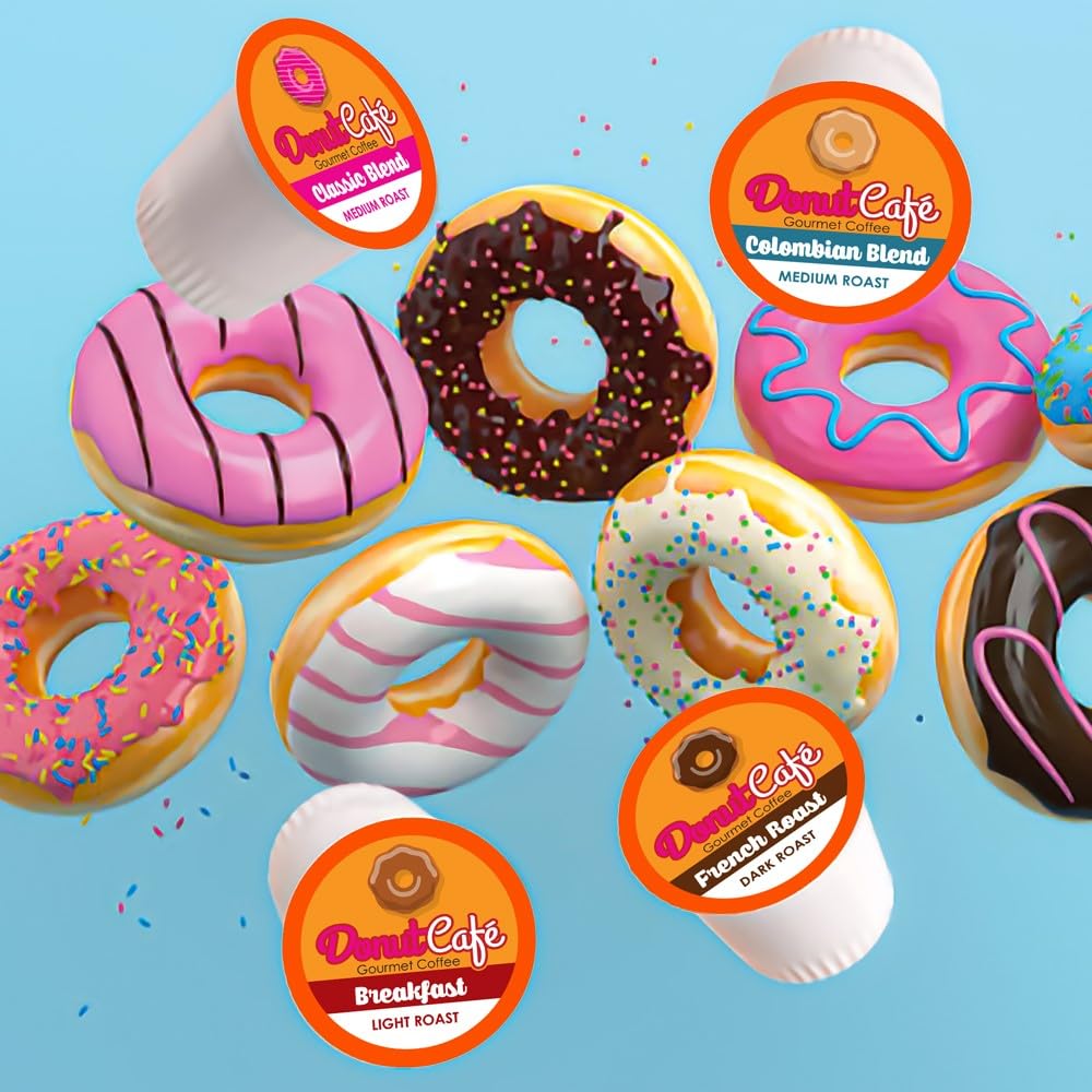 Donut Café - Coffee Gourmet Pods, Colombian Blend, Medium Roast – Non-GMO, Gluten Free – Compatible with Keurig K Cup Brewers – Smooth & Delicious – 36 Count