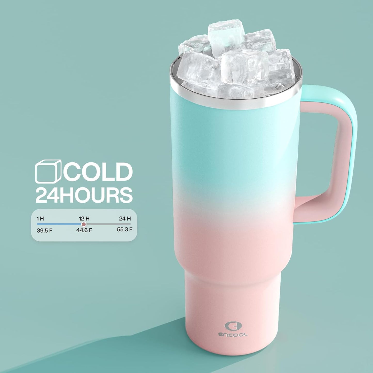 40 oz Tumbler with Handle and Straw: Stainless Steel Insulated Tumbler Keeps Cold for 24 Hours, Leakproof Travel Cup Fits in Cup Holder and BPA-Free, Cherry Blossom