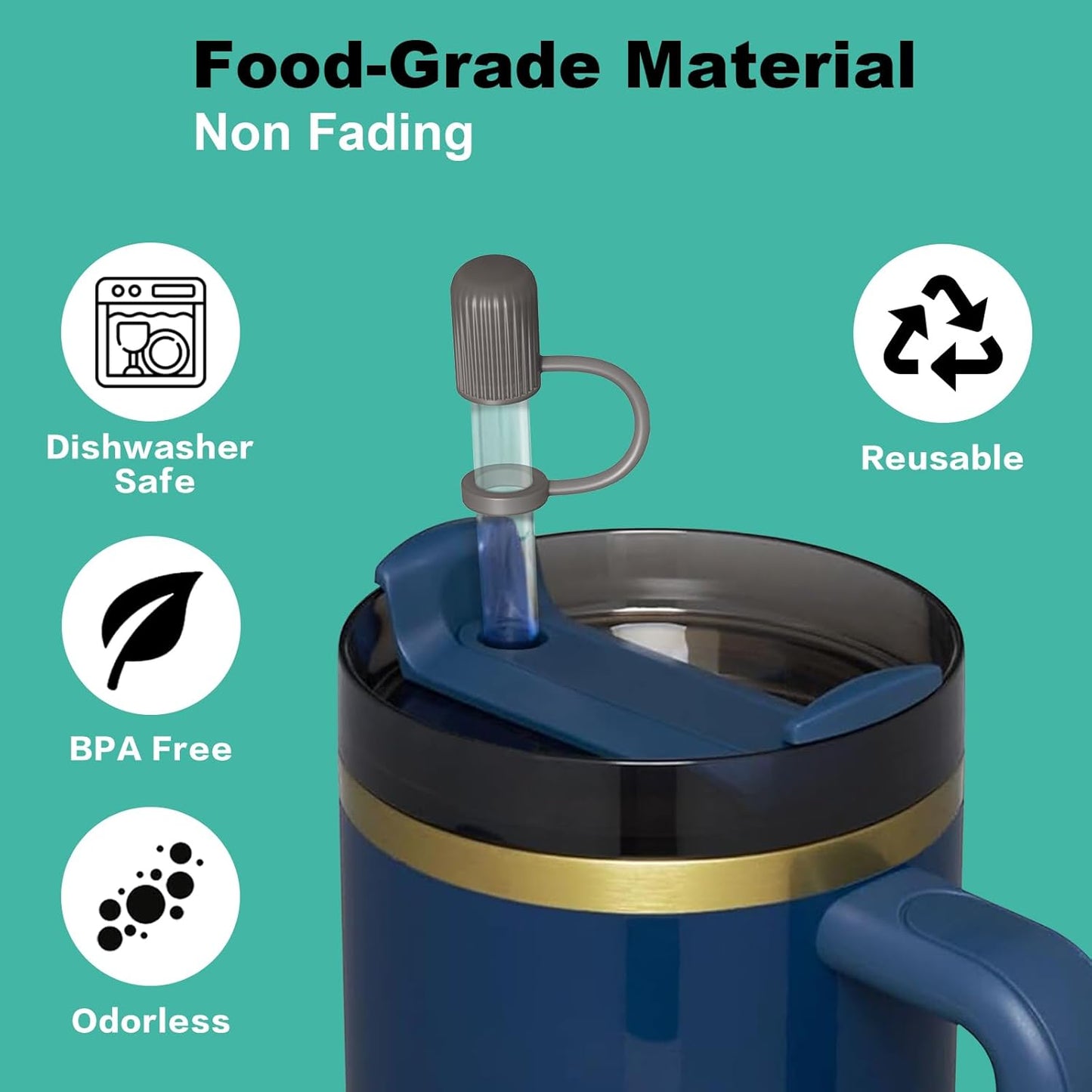 6 PCS Replacement Straws with Cover Spill Toppers for Stanley Cup 40 oz 30 oz Tumbler, Reusable Drinking Straws with Cover Cap and Cleaning Brush for Stanley Cup Accessorie, BPA Free, Dishwasher Safe