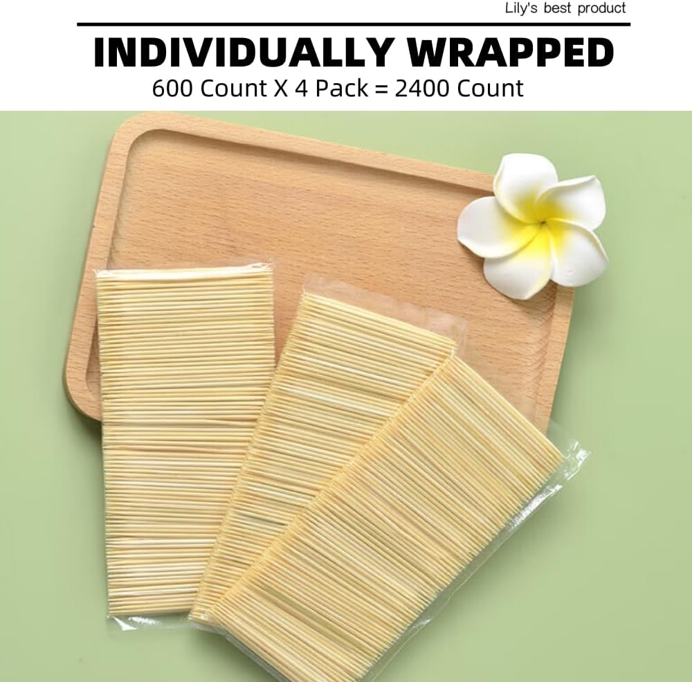 HOPELF 2400 Count Bamboo Toothpicks Skewers For Appetizer,Olive,Barbecue,Fruit,Cocktail,Teeth Cleaning,Double-Points Wooden Toothpick.