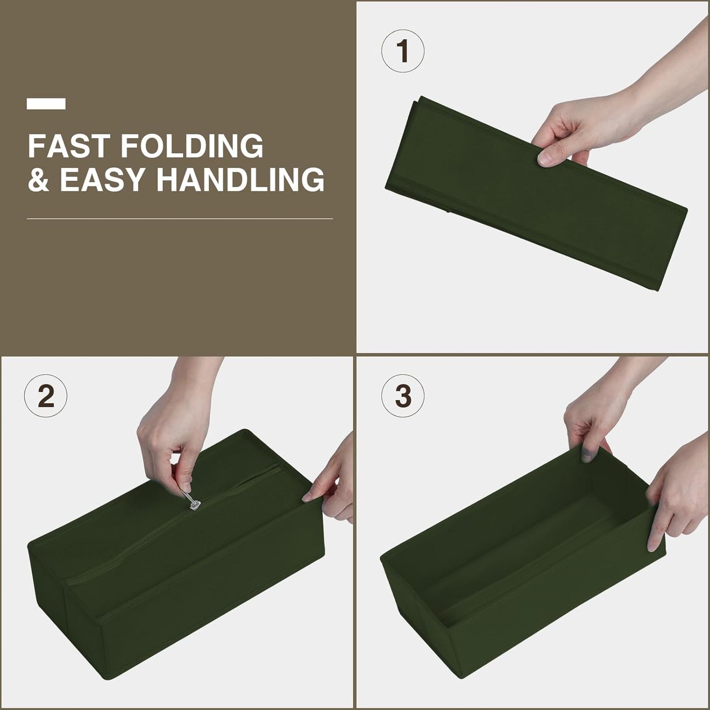 DIMJ Drawer Organizers Clothes, Set of 8 Dresser Organizer Bins, Fabric Closet Organizers and Storage, Shallow Drawer Dividers for Nursery, Clothing, Baby Clothes, Socks, Underwears, Tie (Green)