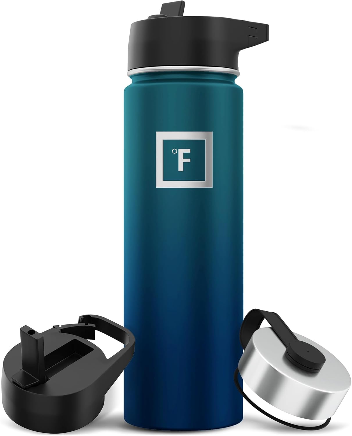 IRON °FLASK Camping & Hiking Hydration Flask with Straw, Wide Mouth Insulated Stainless Steel Sports Water Bottle - 22 oz Dark Night