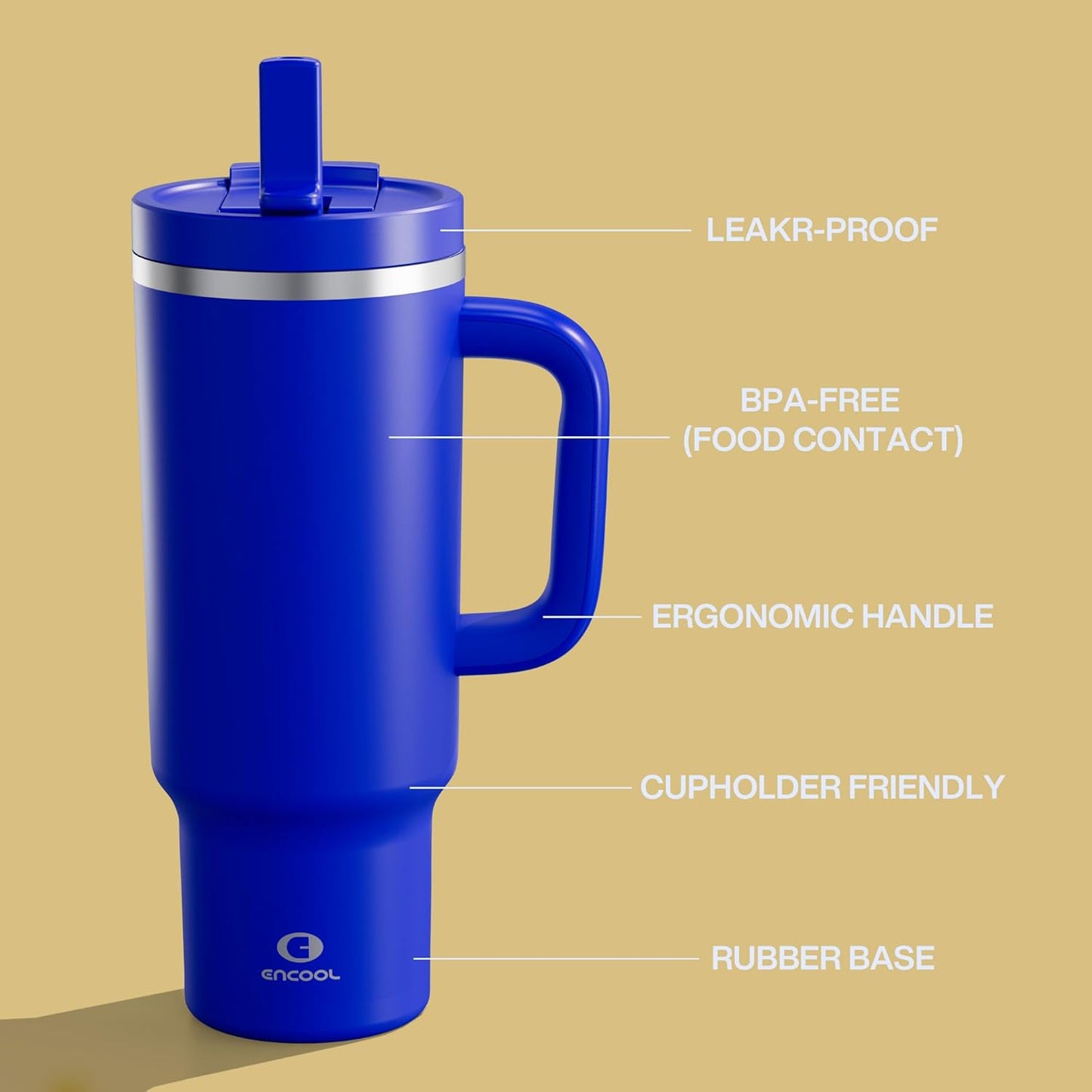 40 oz Tumbler with Handle and Straw: Stainless Steel Insulated Tumbler Keeps Cold for 24 Hours, Leakproof Travel Cup Fits in Cup Holder and BPA-Free,Royal Blue