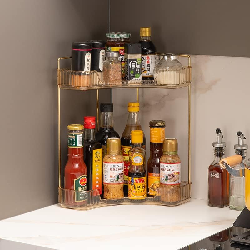 2-Tier Corner Bathroom Counter Organizer – Classic Storage Shelf for Makeup, Perfume & Toiletries, Space-Saving Countertop Tray Fits Bathroom, Dresser, Kitchen (Vintage Gold)