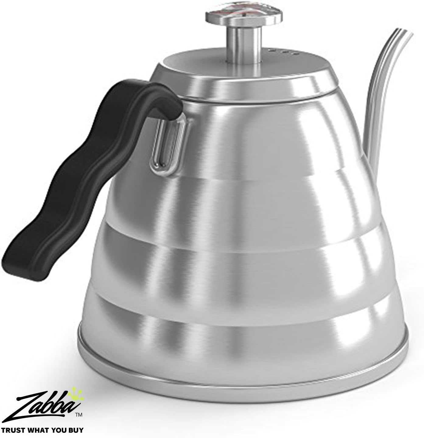 Coffee Gator Gooseneck Kettle with Thermometer - 34oz Premium Stainless Steel Pour Over Coffee Maker Kettle, Stove Top, w/Precision Drip Spout, for Drip Coffee, French Press, Tea Kettle, 4 Cup, 1L