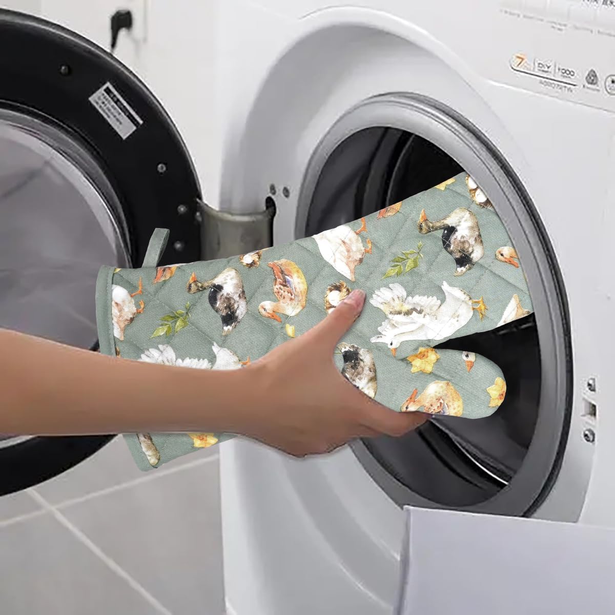 Oven Mitts Cotton Fashion Cute Teal Design 1pair Heat Resistant Oven Gloves Safe Cooking Baking Grilling Barbecue Machine Washable Pot Holders (Teal)