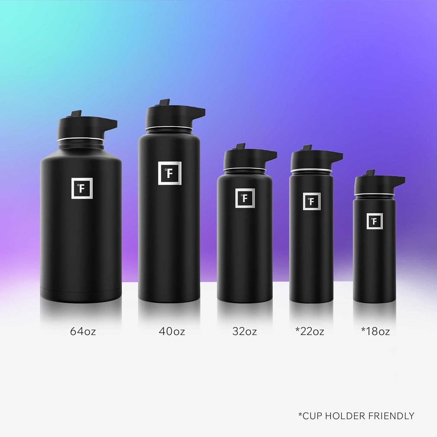 IRON °FLASK Camping & Hiking Hydration Flask with 3 Lids - Stainless Steel, Double Walled & Vacuum Insulated Water Bottle - Leak Proof & BPA Free (Midnight Black, Straw - 22 oz)