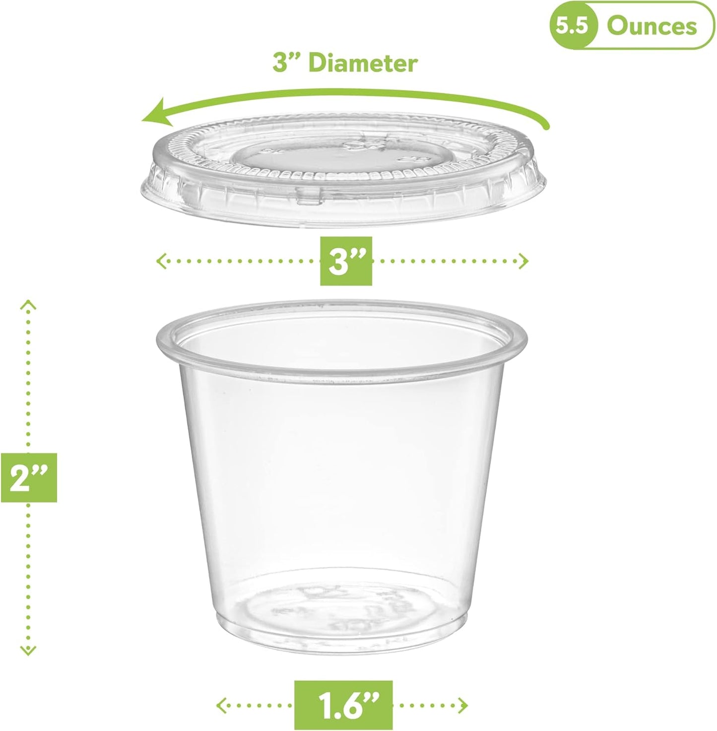 5 oz - 100 Sets Clear Diposable Plastic Portion Cups With Lids, Small Mini Containers For Portion Controll, Meal Prep, Sauce Cups, Slime, Medicine, Dressings, Crafts, Disposable Souffle Cups