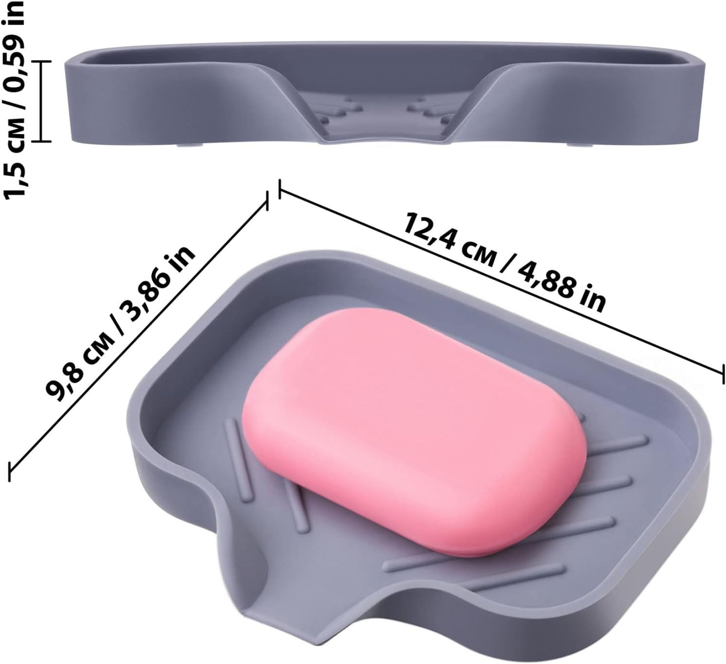 2 Pcs Grey Silicone Self Draining Rectangular Soap Dishes - Waterfall Soap Trays - Soap Dishes for Bar Soap - Soap Boxes - Soap Case - Soap Container - Soap Pads - Kitchen Sink - Shower - Bathroom