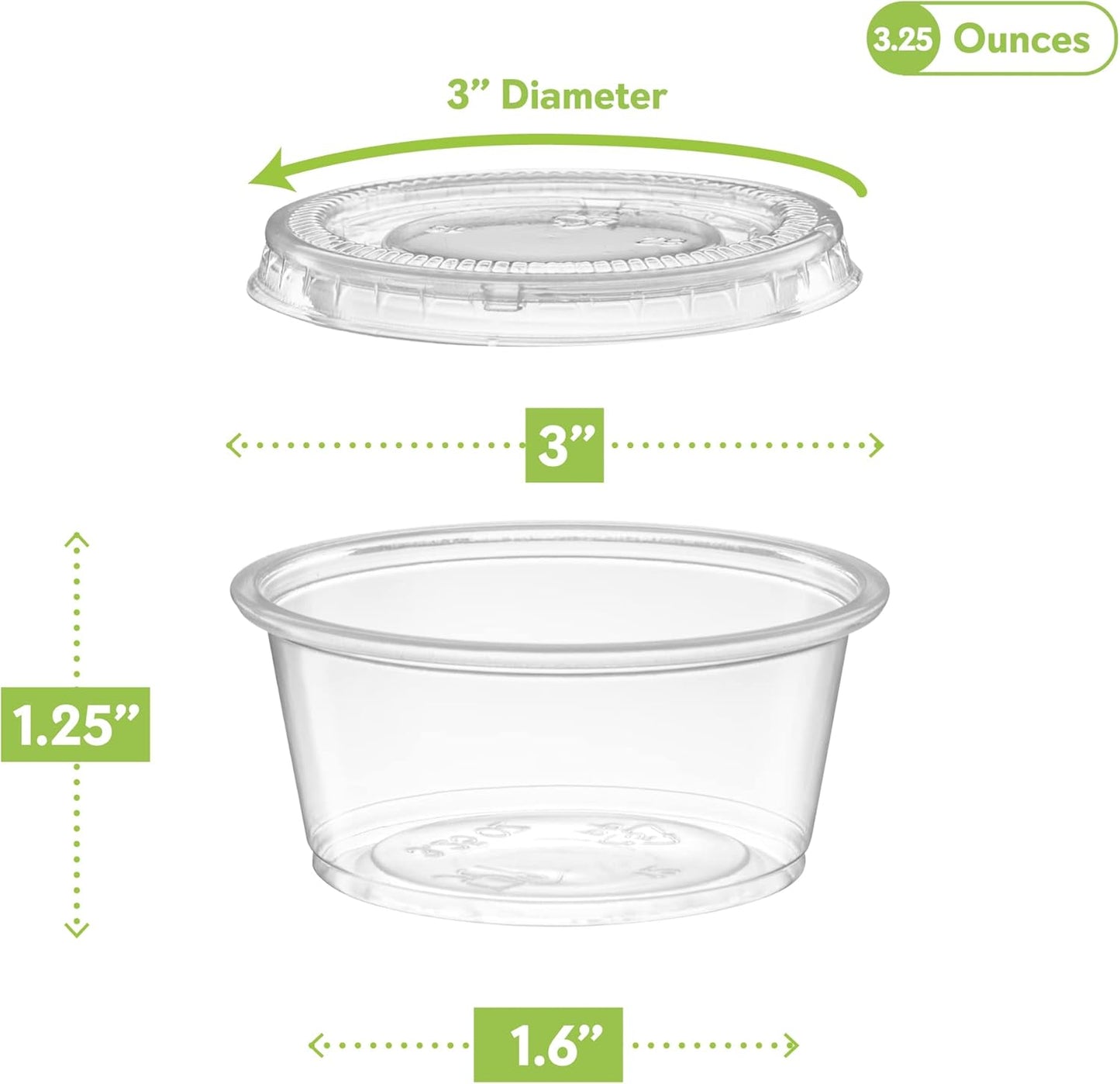 (3.25 oz - 100 Sets) Clear Diposable Plastic Portion Cups With Lids, Small Mini Containers For Portion Controll, Jello Shots, Meal Prep, Sauce Cups, Slime, Condiments, Medicine, Dressings,