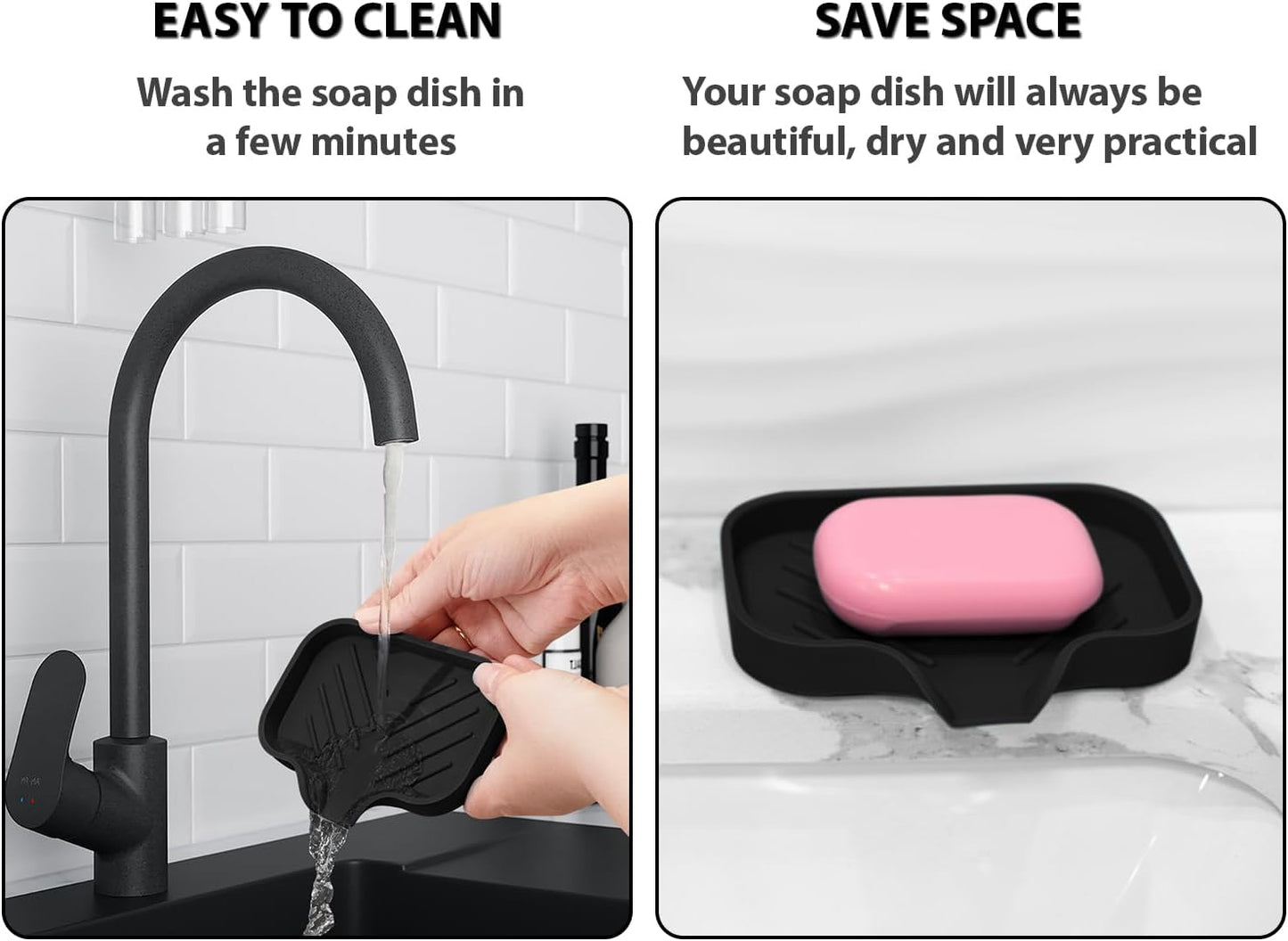 2 PCS Premium Black Self-Draining Soap Bar Holder - Elegant Soap Dish for Shower & Bathroom Use - Versatile Soap Dishes for Bar Soap - Durable Soap Holder & Bathroom Soap Dish Solution