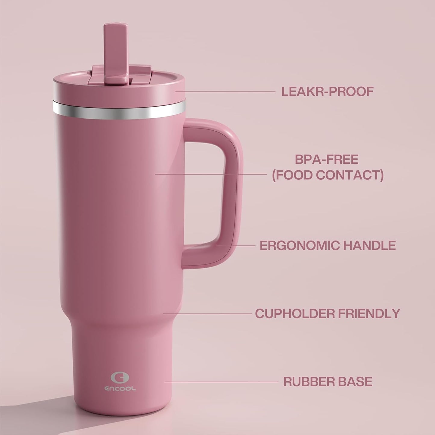 40 oz Tumbler with Handle and Straw: Stainless Steel Insulated Tumbler Keeps Cold for 24 Hours, Leakproof Travel Cup Fits in Cup Holder and BPA-Free,Turkish Rose