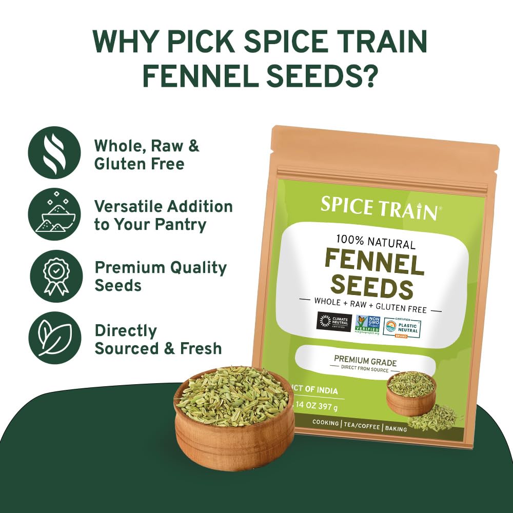 Fennel Seeds (397g/14oz) Tested for Quality | Raw Fennel Seed | Perfect for Cooking, Teas, Smoothies & Lattes | Bulk Whole Seeds in Resealable Zip Lock Pouch