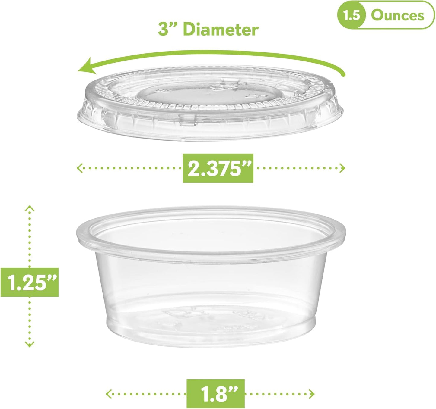 {1.5 oz - 100 Sets} Clear Diposable Plastic Portion Cups With Lids, Small Mini Containers For Portion Controll, Jello Shots, Meal Prep, Sauce Cups, Slime, Condiments, Medicine, Dressings, Crafts, Disposable Souffle Cups & Much more