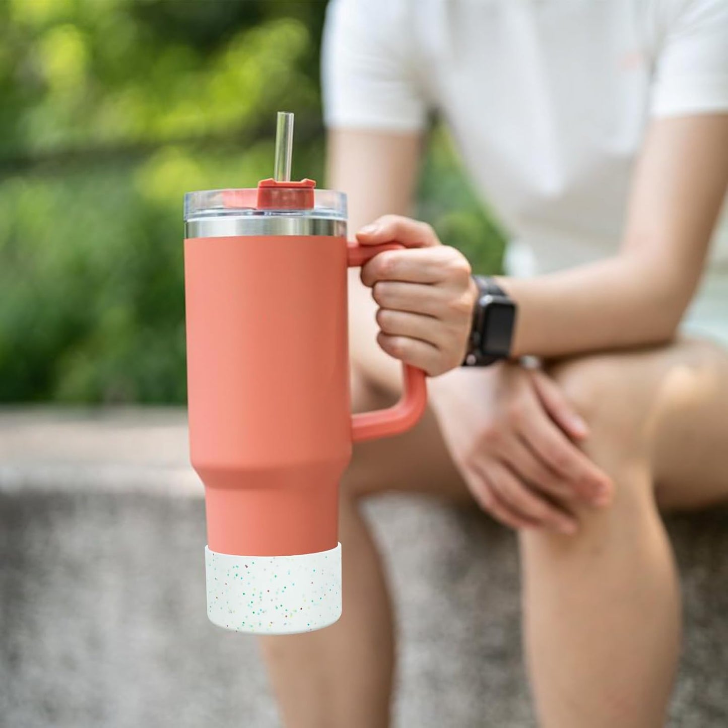 Upgrade 2PCS Protective Silicone Boot Bumper for Stanley Quencher Adventure 40oz 30oz IceFlow 20oz 30oz Tumbler, Water Bottle Bottom Sleeve Cover Accessories for Stanley Mug Cup(Glitter Color)