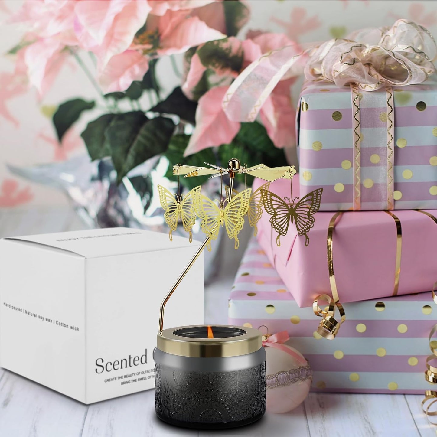 Butterfly Gifts for Women, Rotatable Candle Gifts, Vanilla Cream Scented Candles Anniversary Christmas Thanksgiving, Unique Butterfly Best Girl, Friends,Mom, Gray